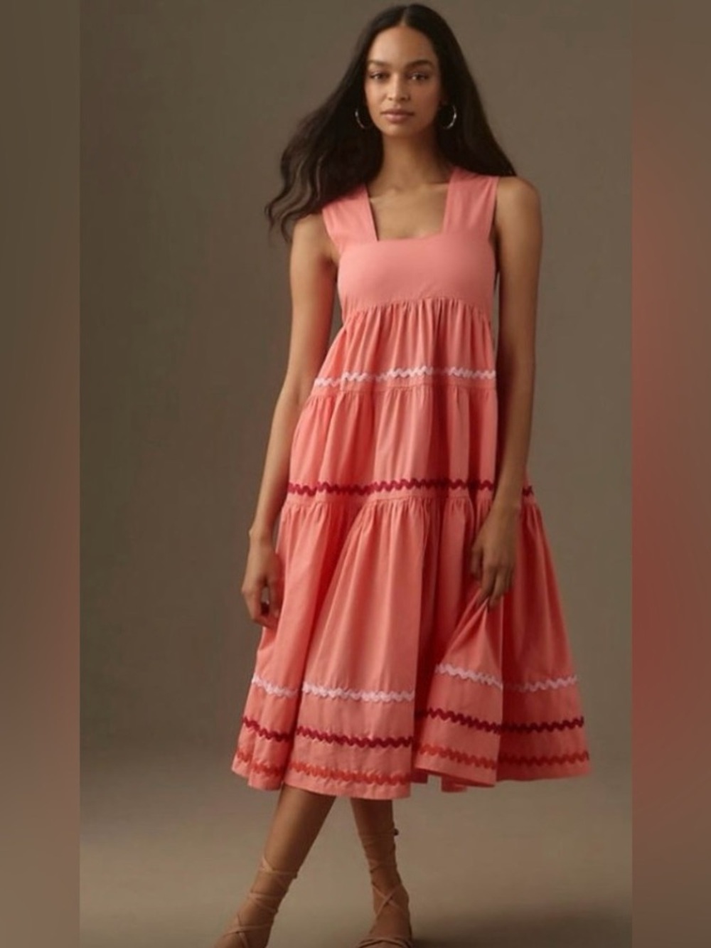 Anthropologie Helena Square Neck Tiered Midi Dress